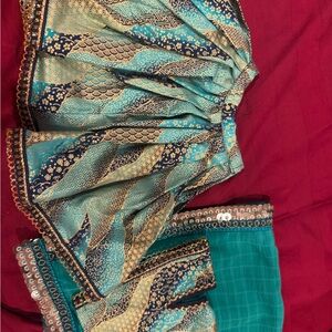 Blue and Gold Patterned Skirt Set